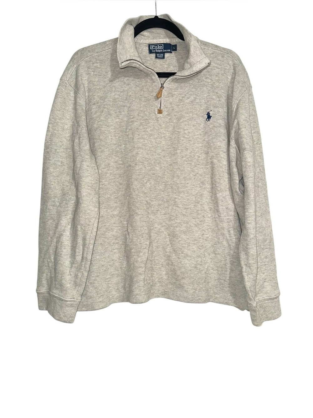 Polo Ralph Lauren Heather Gray 1/4 Zip Long Sleeve Cotton Sweater LARGE